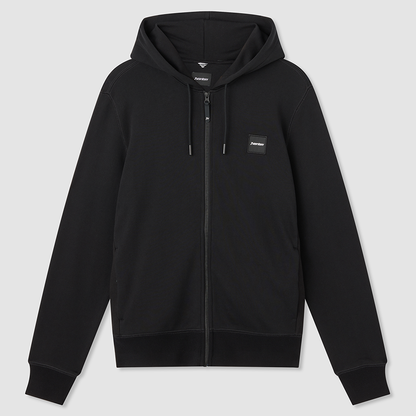 Black Mid Weight Zip-Through Cotton Hoodie