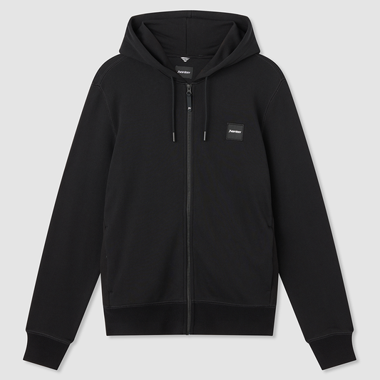 Black Mid Weight Zip-Through Cotton Hoodie